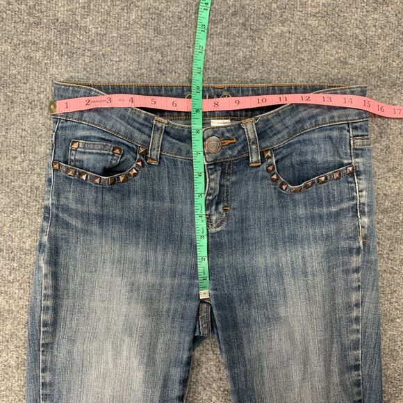 Cache Premium Studded Jean Womens 4 Blue Skinny Denim 5 Pocket Mid Rise Ankle - Picture 6 of 12